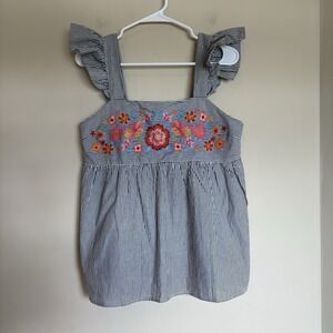 SAVANNA JANE Boutique Embroidered Floral Striped babydoll blouse‎ Tank Small